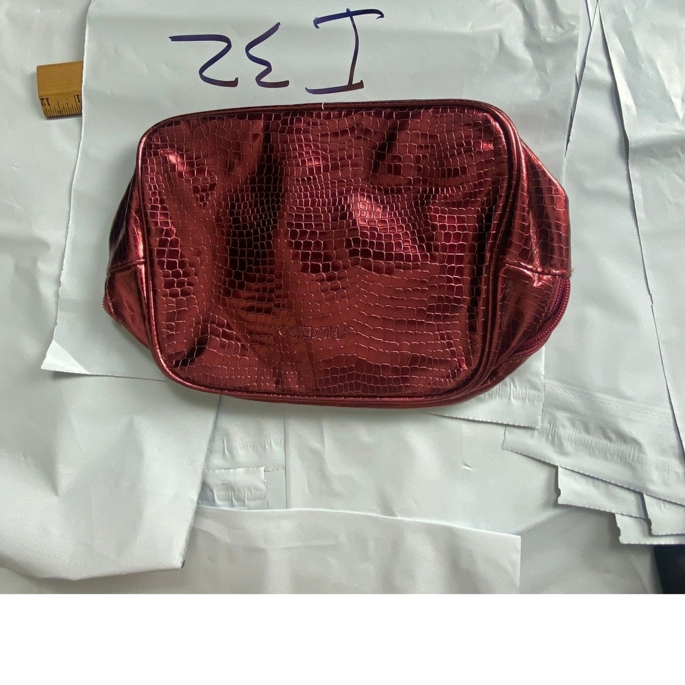 Designer Metallic Red Crocodile Embossed Cosmetic Bag Pouch‎